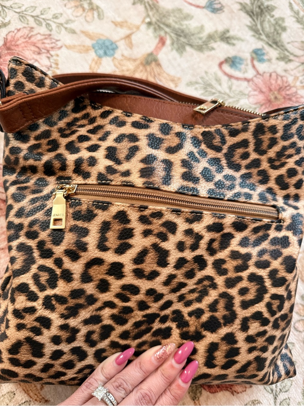 Leopard Print Crossbody Bag with Brown Leather Strap - Picture 2 of 7